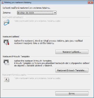 Změna nastavení tiskárny štítků Použití Nástroje pro nastavení tiskárny pro systém Windows 5 a Připojte tiskárnu, kterou chcete konfigurovat, k počítači. b Spusťte Nástroj pro nastavení tiskárny.
