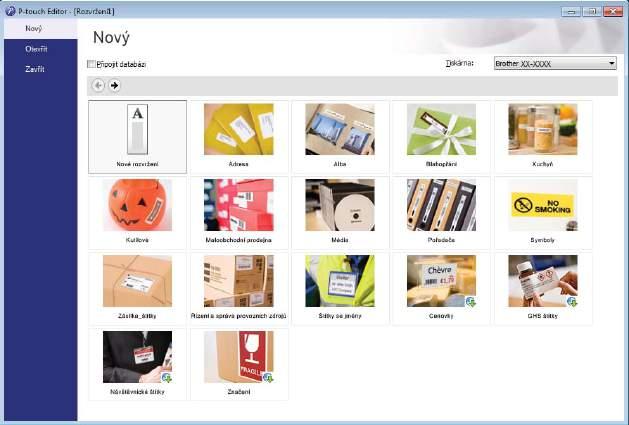 Jak používat program P-touch Editor c Vyberte jednu ze zobrazených možností: 4 1 2 8 3 1 Chcete-li vytvořit nové rozvržení, dvakrát klikněte na Nové rozvržení nebo klikněte na Nové rozvržení a poté