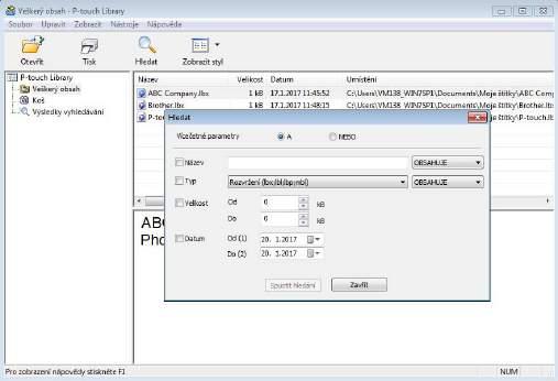 Jak používat programy P-touch Transfer Manager a P-touch Library (pouze systém Windows ) Vyhledávání šablon 10 Šablony zaregistrované pro program P-touch Library lze vyhledávat.