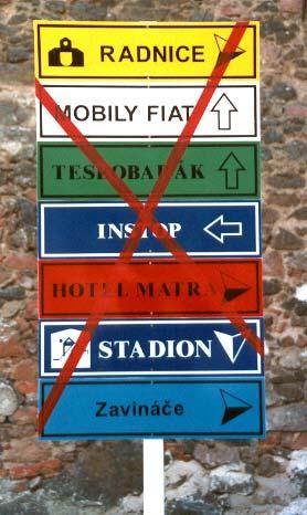 NEJČASTĚJŠÍ CHYBY V ČESKÉ PRAXI A ZPŮSOB JEJICH OPRAVY Z praxe jsou vybrány skupiny nejtypičtějších problémů české vizuální komunikace. Jsou představeny prostřednictvím dvojic fotografií.