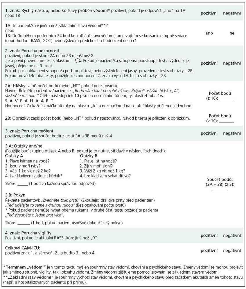 CAM-ICU česká verze Mitášová A et al.
