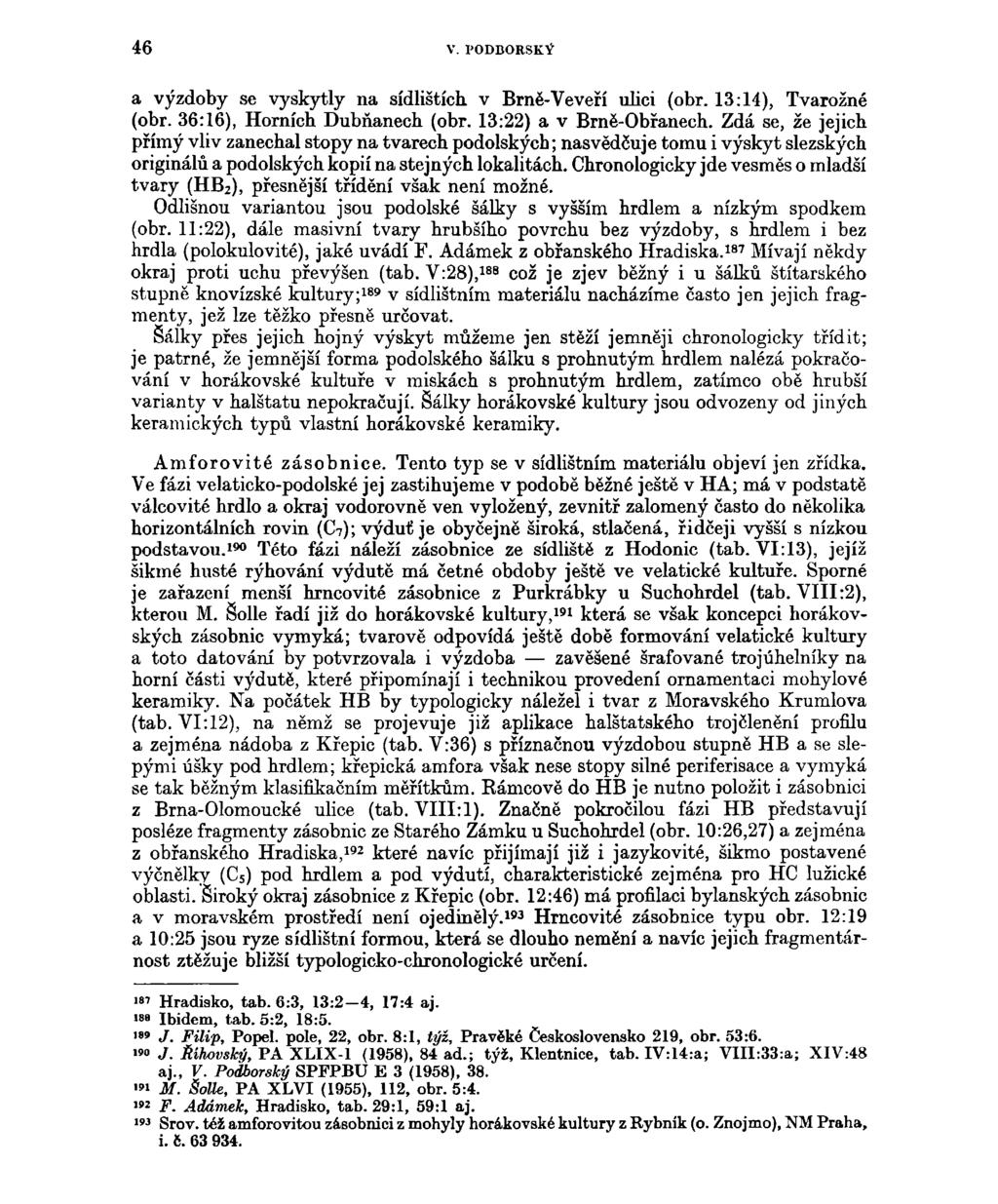 46 V. PODBORSKÝ a výzdoby se vyskytly na sídlištích, v Brně-Veveří ulici (obr. 13:14), Tvarožné (obr. 36:16), Horních Dubňanech (obr. 13:22) a v Brně-Obřanech.