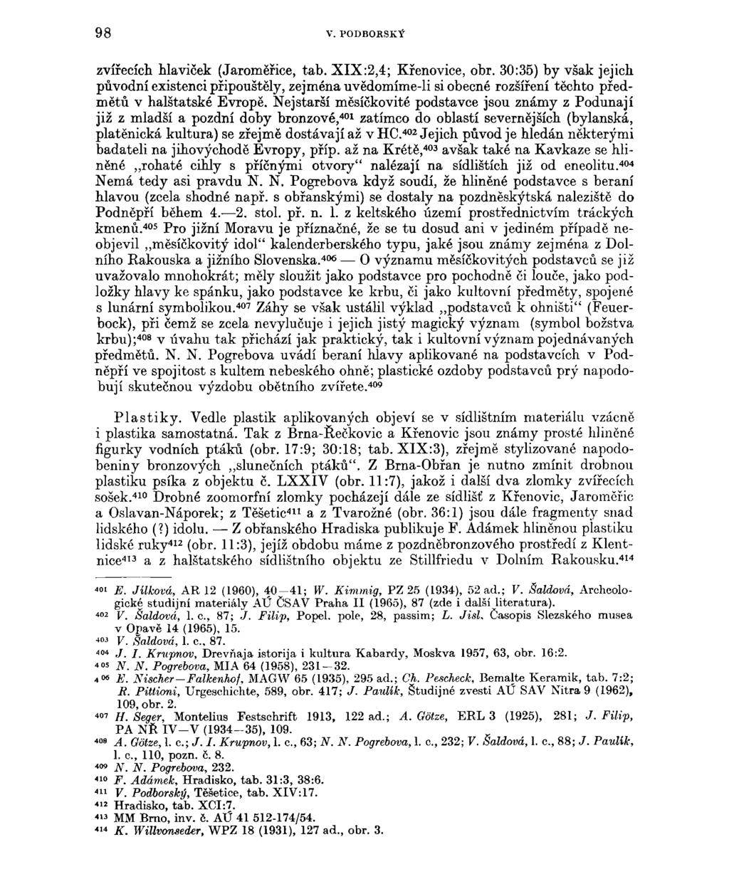 98 V. P0DB0RSKÝ zvířecích hlaviček (Jaroměřice, tab. XIX:2,4; Křenovice, obr.