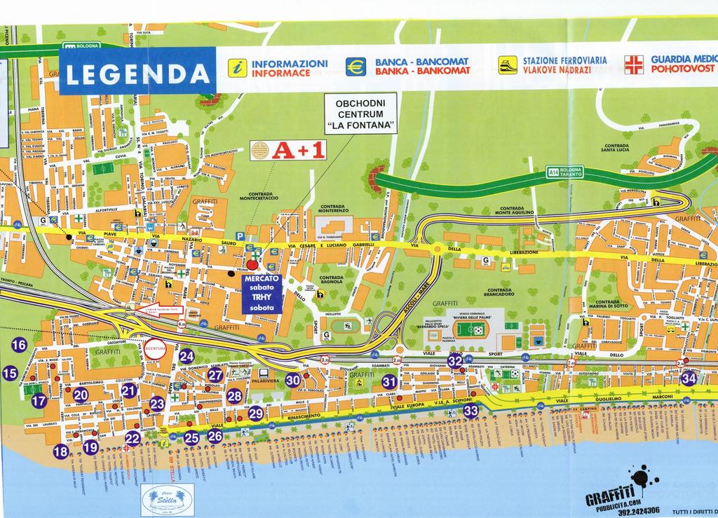 MAPA San Benedetto del Tronto část PORTO D ASCOLI šipka směřuje k železniční zastávce Porto d Ascoli