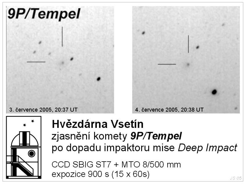 9P/Tempel: květen: 25.87: 11.5 mag, K 4.8 (J1); 26.88: 11.5 mag, K 4.8 (J1); 28.88: 10.7 mag, K 4.8 (J1); 29.88: 10.7 mag, K 3.5 (J1); červen: 10.92: 9.8 mag, K 7 (H1); 23.89: 10.2 mag, K 4.