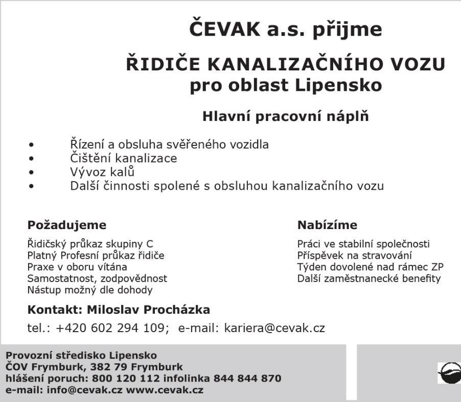 Zpravodaj Obce Lipno nad Vltavou Strana 8 FRONIUS nabízí volná pracovní místa pro výrobní závod v Českém Krumlově.