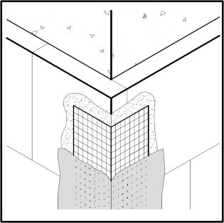Místa s předpokládanou koncentrací napětí - rohy ostění a nadpraží - se vyztuží přířezy skleněné síťoviny o rozměru nejméně 300x200 mm situovanými diagonálně v rozích.