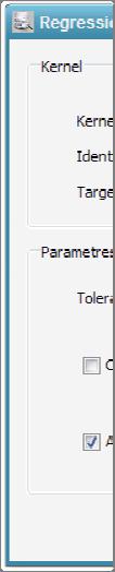 Nyní se již dostáváme k samotnému predikčnímu modulu. Otevřeme komponentu Regression, otevře se panel pro zadání vstupních parametrů, obrázek 8.4.