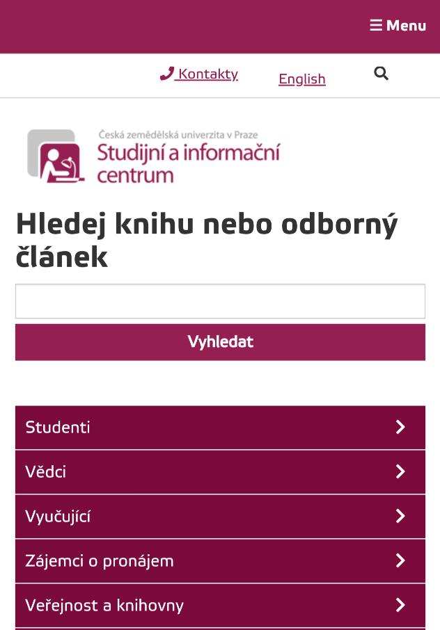 Obrázek 2: Vyhledávací okno na webu Studijního a informačního centra v zobrazení na mobilním telefonu Rok 208 je prvním rokem, kdy je SIC ČZU členem národního licenčního konsorcia CzechElib pro