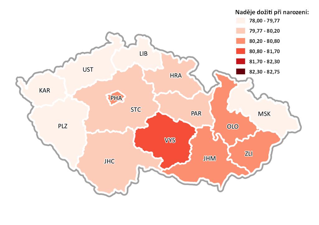 Střední délka života při narození u žen: trend vývoje v krajích ČR Zdroj dat: ČS Ú (https://www.czso.