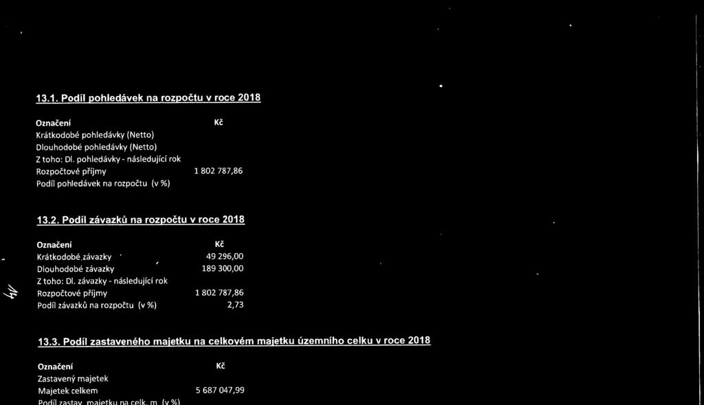 13.1. Podíl pohledávek na rozpočtu v roce 2018 Označení Krátkodobé pohledávky (Netto) Dlouhodobé pohledávky (Netto) Z toho: Dl.