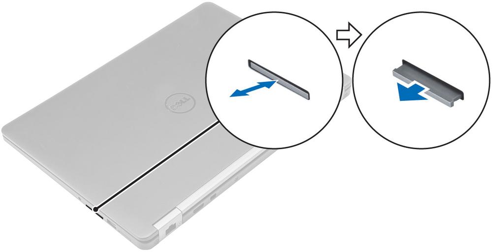 3. Vytáhněte přihrádku karty SIM. 4. Vložte kartu SIM do přihrádky karty SIM. 5. Zasuňte přihrádku karty SIM do slotu tak, aby zacvakla. karta SD Demontáž karty SD 1.