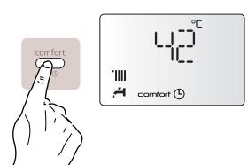 s průtokovým ohřevem (mikroakumulací) v deskovém výměníku teplá voda je dodávána jen při odběru (průtoku) comfort udržuje vodu trvale 24 hod/7 dní na nastavené teplotě Pro aktivaci funkce comfort