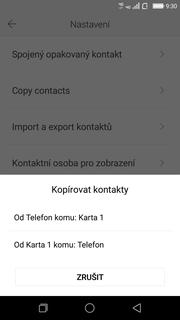 Vyberete možnost Copy contacts.