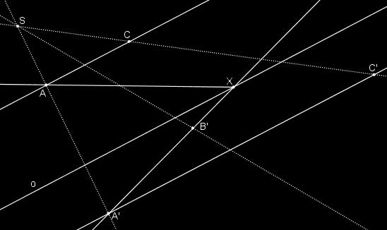 hyperboly půlí úhly asymptot. Jako hlavní osu o 1 označíme tu, pro kterou odpovídající přímka o 1 protíná kružnici k ve dvou bodech, označme je A, B. Druhá přímka o 2 kružnici k neprotíná.