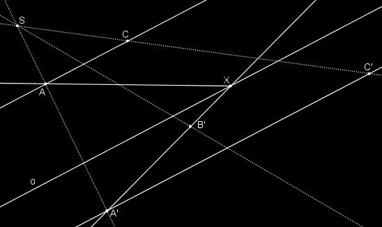 hyperboly půlí úhly asymptot. Jako hlavní osu o 1 označíme tu, pro kterou odpovídající přímka o 1 protíná kružnici k ve dvou bodech, označme je A, B. Druhá přímka o 2 kružnici k neprotíná.