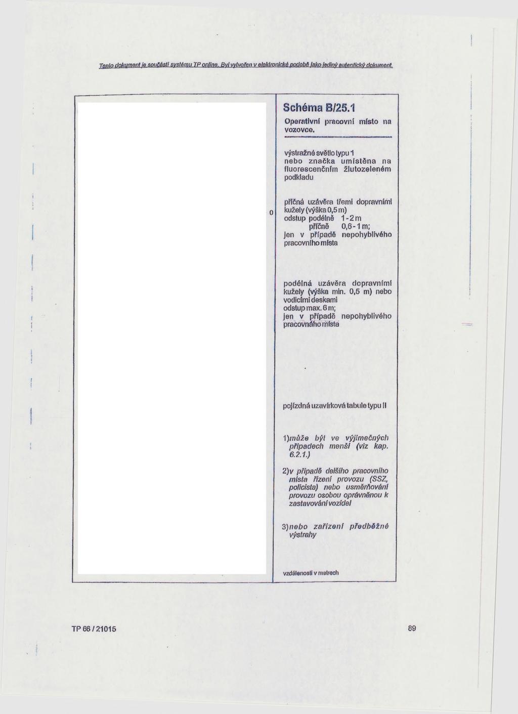 Tento dokument ie soucéstl systému TP Online. Bvl vytvořen v elektronické podobs lako jediný autentický dokument. Schém a B/25.1 Operativní pracovní m ísto na vozovce.