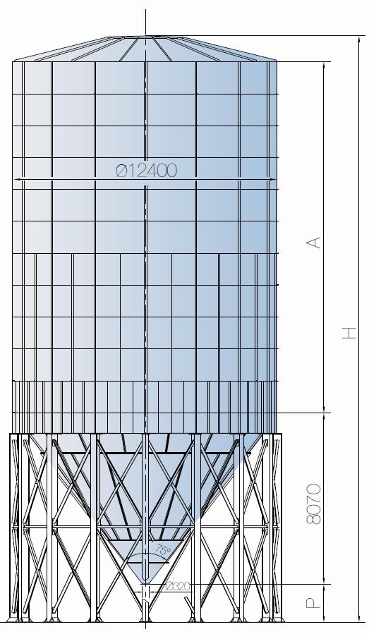 SILO V PANELECH Ø12500 mm PS SÉRIE SILO v PANELECH Ø12500 mm SÉRIE PS Typ Kapacita m 3 * Tuna ** P A H PS 1800 1800 2520 1500 12000 22770