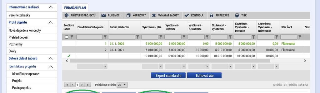 Kategorie intervencí V tomto formuláři se jednotlivá data vybírají z předdefinovaných seznamů. Pro program Potenciál konkrétně pak: 1.