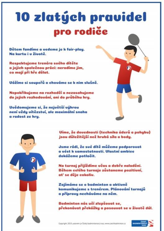 10 pravidel pro rodiče Metodický projekt ČBaS Dostupnost: Czechbadminton https://czechbadminton.cz/metodika Metodický článek 13.