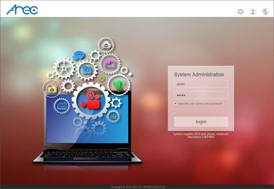 Kapitola 6 Management Interface - Rozhraní pro správu System Administration je nastavení zařízení na pozadí; týká se základního nastavení systému a potvrzení systémových operací.