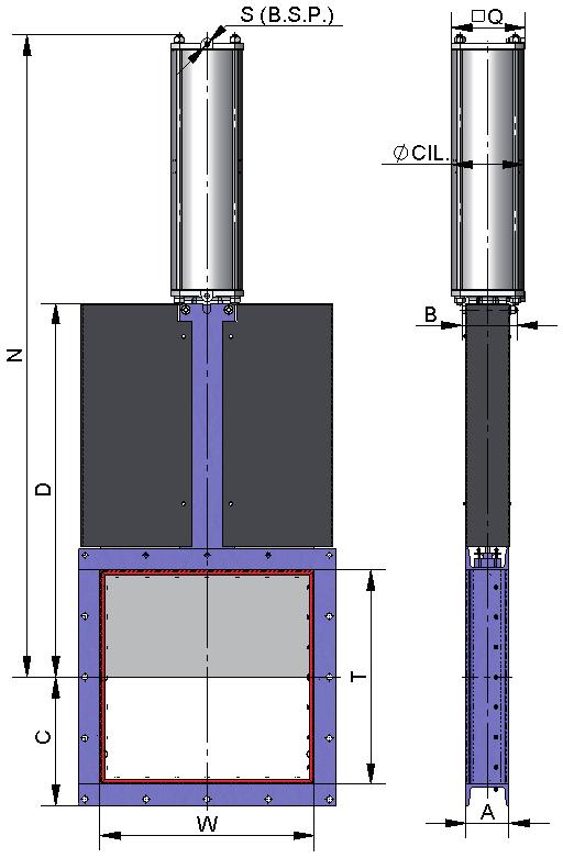 Typ C s 2-činným pneumatickým pohonem Obr. 7 fig. 23 osová síla (N) A B C D N Q Pozn.: Tlak ovládacího vzduchu standardního pneumatického pohonu je v rozmezí 6 10 kg/cm 2.