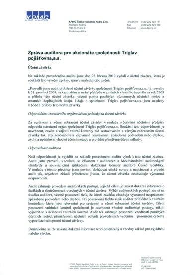 VII. ZPRÁVA AUDITORA VII. AUDITOR s REPORT VII.ZPRÁVAAUDITORA VII.