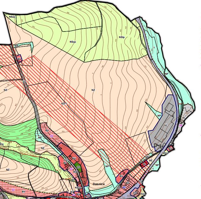 7. VAZBA NA ÚZEMÍ PLÁN DASNICE V rámci územního plánu obce Dasnice je v řešeném půdním bloku vymezen koridor KD 1 pro umístění venkovního vedení vyso2x110kv jako propojení TR Vítkov TR Jindřichov.
