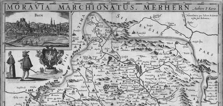 [12] Výzdoba mapy Moravy od Pietera van den Keere (Kaerius), tisková deska vznikla před rokem 1623. Vědecká knihovna v Olomouci.