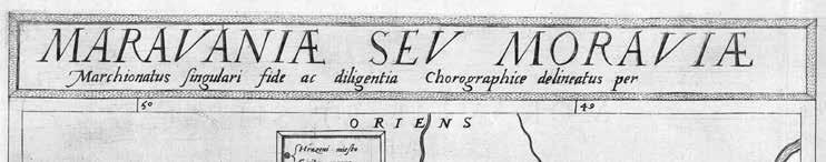 [2] Titul mapy Moravy z atlasu Gerarda de Jode Speculum orbis terrarum z roku 1578. Muzeum Komenského v Přerově. listem Speculum geographicum totius Germaniae imperium repraesentans.