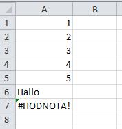 Výsledkem vzorce výraz #HODNOTA, k níž dojde, když parametr funkce je chybného datového typu nebo se vzorec pokouší provést operaci pomocí chybných dat [1].