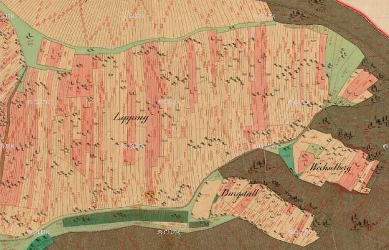 Obr. 9: Výřez z mapy stabilního katastru z roku 1827.