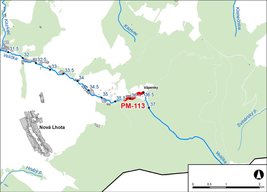 1. LOKALIZACE Předmětem řešeného území je úsek na řece Veličce v km 35,781-36,496 Obr. č. 1 Přehledná mapa řešeného území 2. CHARAKTERISTIKA OBLASTI S VÝZNAMNÝM POVODŇOVÝM RIZIKEM 2.