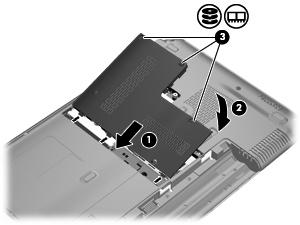 3. Utáhněte 2 upevňovací šrouby připevňující pevný disk k počítači (3). 4.