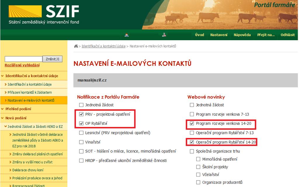 Nastavení e-mailové komunikace