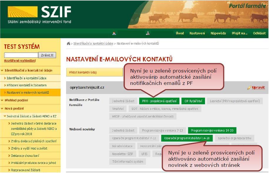 Nastavení e-mailové komunikace