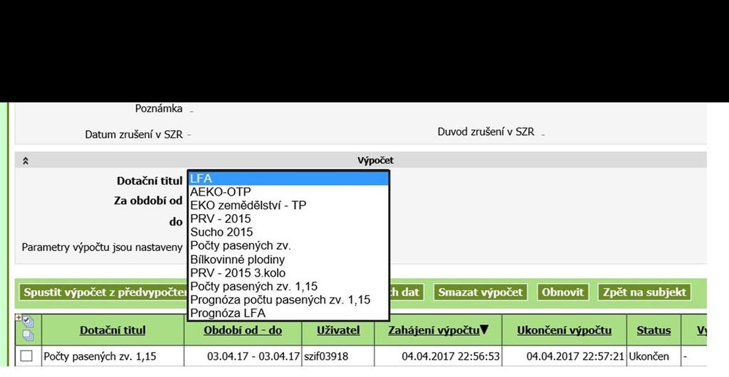 WELFARE) PRV - skot, ovce, kozy a koně Ke sledování využít PF