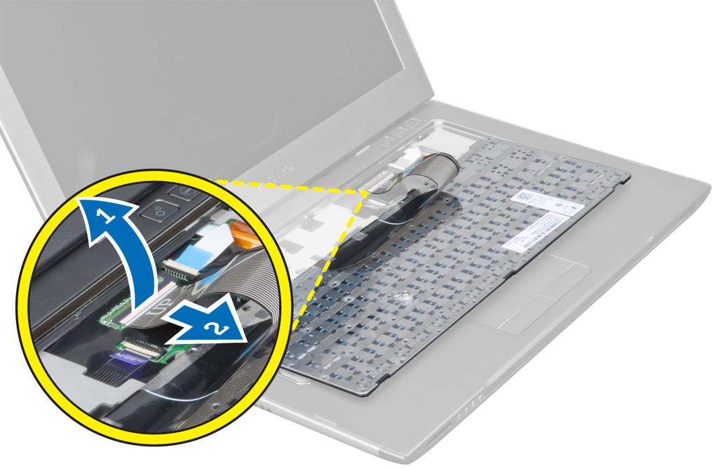 Instalace klávesnice 1. Připojte kabel klávesnice k základní desce. 2. Vložte klávesnici zpět na původní místo. 3. Utažením šroubu upevněte klávesnici k počítači. 4.