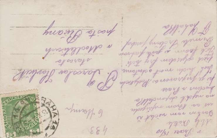 Pohlednice Františka Zahálky z fronty z r. 1914, adresovaná starostovi Modletic: 15.