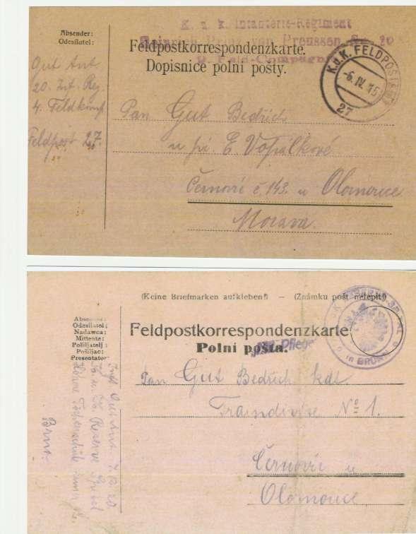 Antonín Gut veterán 1. světové války Antonín Gut se narodil 5. 6. 1888 v Herinku č. 5 a zemřel 7. 3. 1951. 16.1.1915 byl odveden do Prahy na Pohořelec. Na lístku z 5. 4.