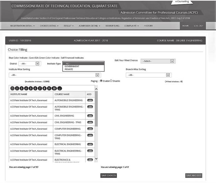 Fig. 3.7 Screen of Available Choices Fig. 3.8 Screen of Choice filling process B.