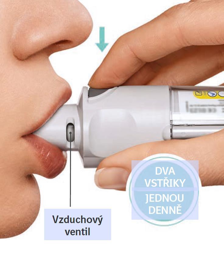 Nasměrujte inhalátor směrem k zadní vnitřní části krku.