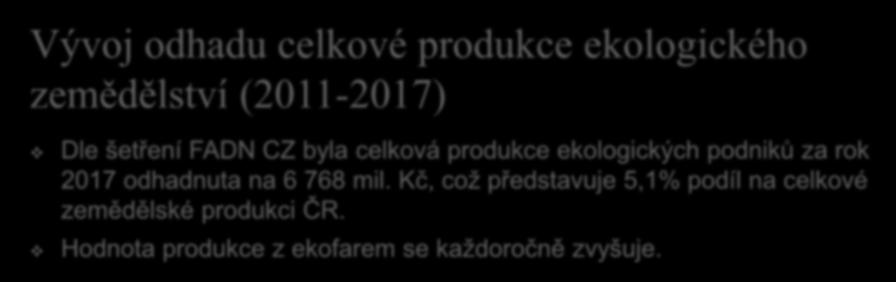 Vývoj odhadu celkové produkce ekologického zemědělství (2011-2017) Dle