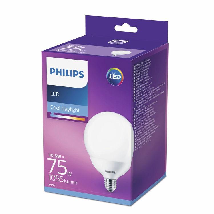 PHILIPS LED Globe 10,5 W (75 W) E27 Odstín chladného denního světla Nestmívatelné Příjemné světlo, které neunavuje vaše oči Nekvalitní osvětlení může