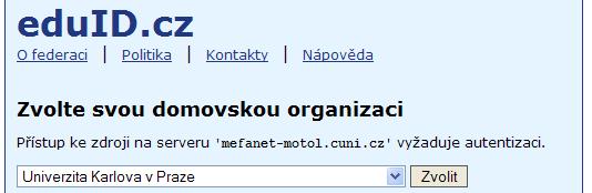 . Klepněte na volbu Přihlášení uživatelů sítě Mefanet a české akademické kd kéfd federace