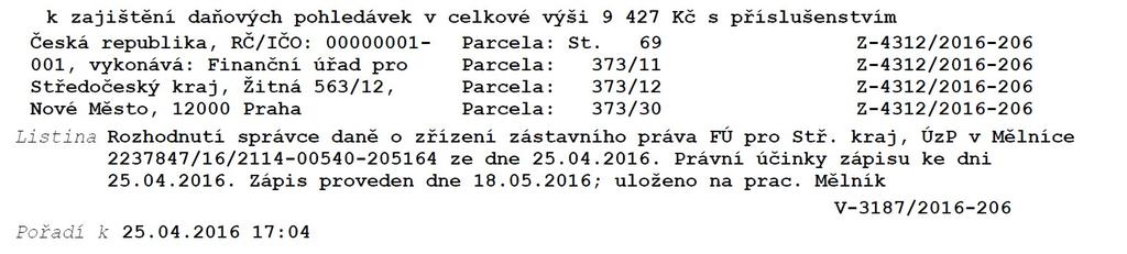 i) j) k) Výše uvedená zástavní práva zaniknou ve smyslu ustanovení 337h odst. 1 o.s.ř. dnem právní moci rozvrhového usnesení. VII.