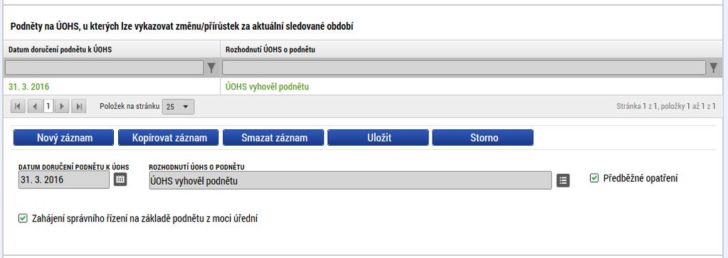 PŘEDBĚŽNÉ OPATŘENÍ; fajfka, pokud ÚOHS nařídil předběžné opatření, ZAHÁJENÍ SPRÁVNÍHO ŘÍZENÍ NA ZÁKLADĚ PODNĚTU Z MOCI ÚŘEDNÍ; fajfka, pokud bylo zahájeno správní řízení.