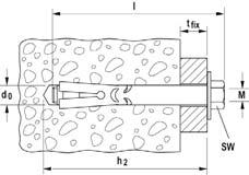 Plášťová kotva FSA Plášťová kotva FSA-S se šroubem Ocel galvanicky zinkovaná Průměr hloubka při průvl. montáži Max. užitná délka Délka kotvy Závit Velikost klíče d 0 h 2 t fix l M SW Obj. č.