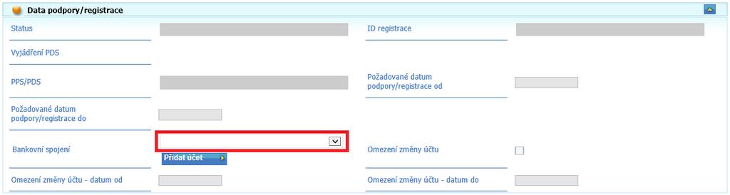 Od tohoto okamžiku bude ve formuláři v menu POZE - Nárok na podporu výroba elektřiny tento nový bankovní účet dostupný a bude možné ho použít pro finanční vypořádání podpory na konkrétním výrobním