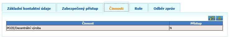Každá změna registračního údaje vyvolá výše uvedený dialog pro elektronický podpis. Záložka Činnosti slouží pro definování rozsahu činnosti dané osoby.
